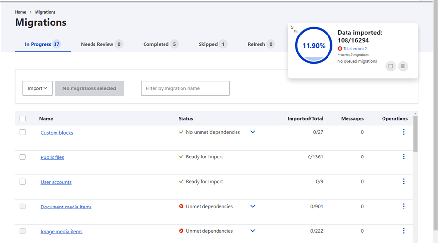 Acquia Migrate Accelerate Dashboard